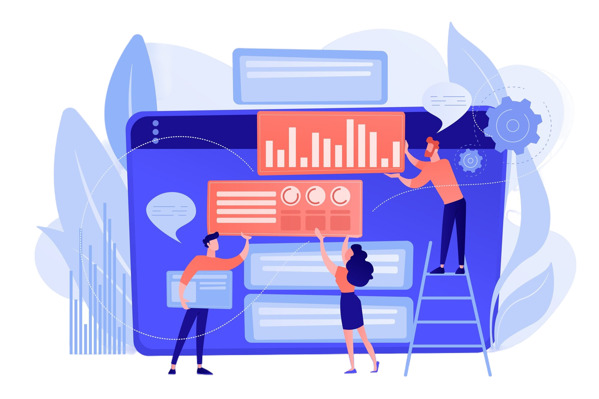 content marketing manager specialist analyst work websites audience content marketing working content seo optimization tool concept pinkish coral bluevector isolated illustration 1